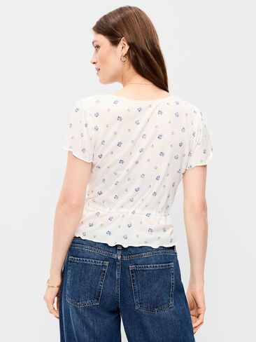 Old Navy Lace-Trim Button-Down Top - White Floral in Kuwait