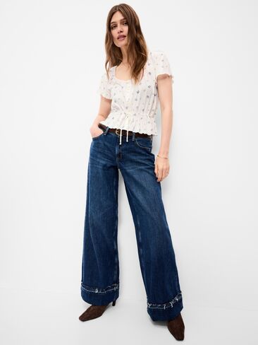 Old Navy Lace-Trim Button-Down Top - White Floral in Kuwait