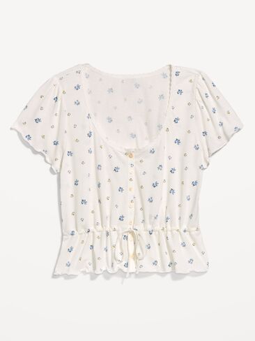 Old Navy Lace-Trim Button-Down Top - White Floral in Kuwait