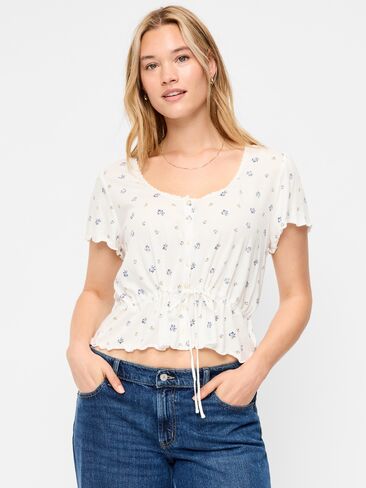 Old Navy Lace-Trim Button-Down Top - White Floral in Kuwait