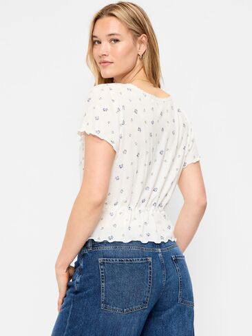 Old Navy Lace-Trim Button-Down Top - White Floral in Kuwait