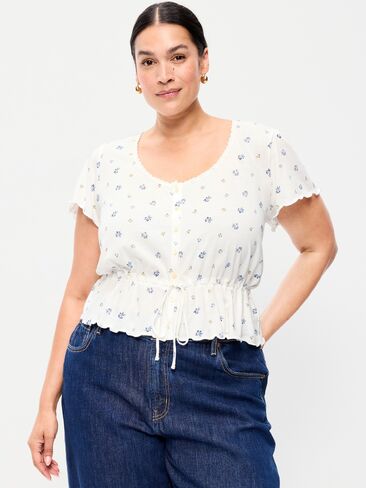 Old Navy Lace-Trim Button-Down Top - White Floral in Kuwait