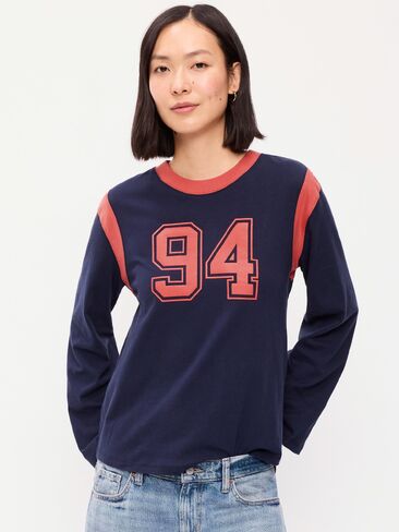 تي شيرت برسومات بأكمام طويلة من Old Navy EveryWear - باللون الأزرق الداكن in Kuwait