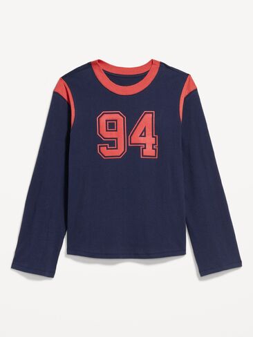 تي شيرت برسومات بأكمام طويلة من Old Navy EveryWear - باللون الأزرق الداكن in Kuwait