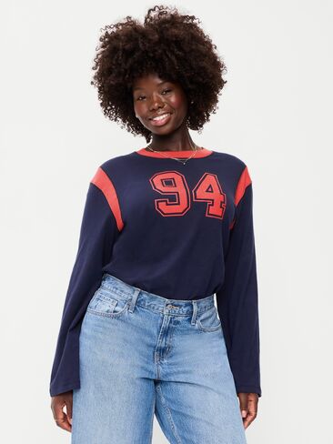تي شيرت برسومات بأكمام طويلة من Old Navy EveryWear - باللون الأزرق الداكن in Kuwait