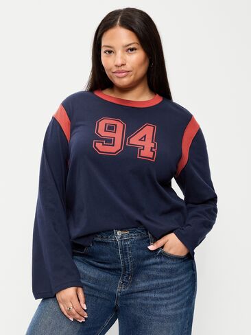 تي شيرت برسومات بأكمام طويلة من Old Navy EveryWear - باللون الأزرق الداكن in Kuwait