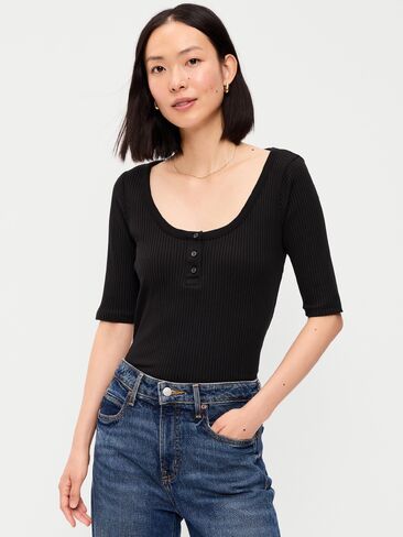 بلوزة هينلي ذات رقبة واسعة من Old Navy - هيذر أسود فاتح in Kuwait