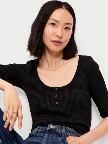 بلوزة هينلي ذات رقبة واسعة من Old Navy - هيذر أسود فاتح in Kuwait