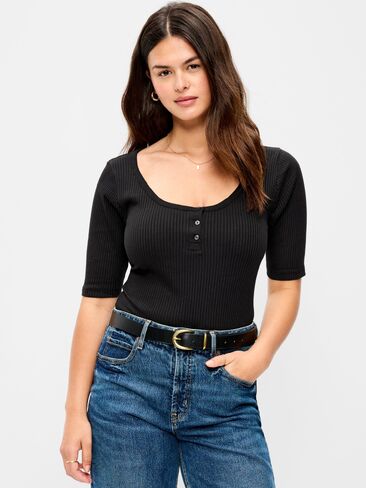 بلوزة هينلي ذات رقبة واسعة من Old Navy - هيذر أسود فاتح in Kuwait