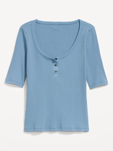 بلوزة Henley ذات رقبة واسعة من Old Navy - أزرق طبيعي in Kuwait