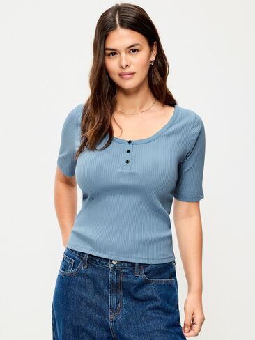 بلوزة Henley ذات رقبة واسعة من Old Navy - أزرق طبيعي in Kuwait