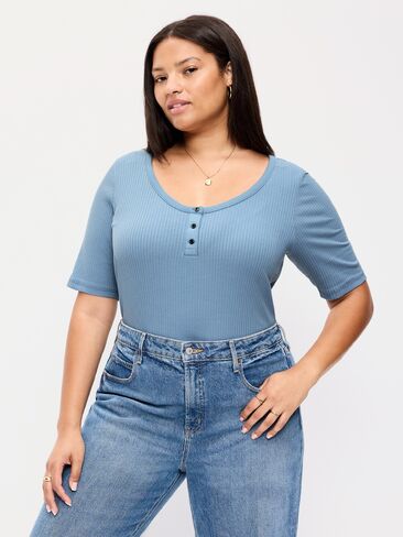 بلوزة Henley ذات رقبة واسعة من Old Navy - أزرق طبيعي in Kuwait