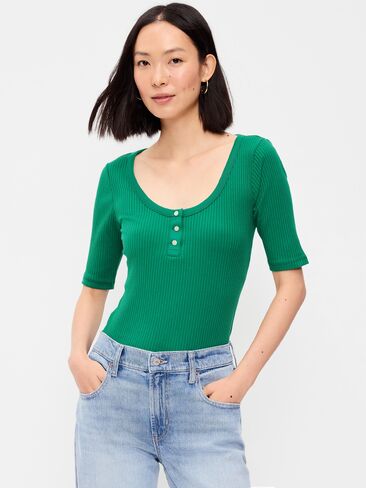 Old Navy Scoop-Neck Fitted Henley Top - Rainforest Jewel in Kuwait