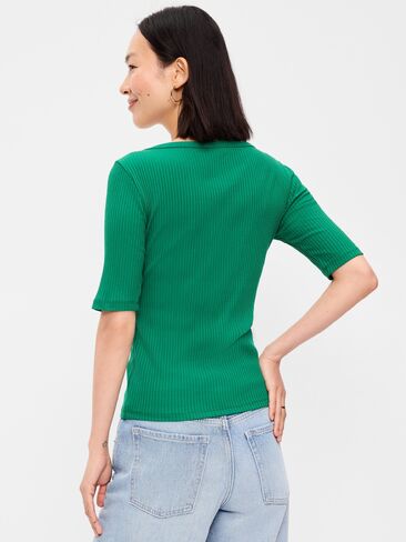 Old Navy Scoop-Neck Fitted Henley Top - Rainforest Jewel in Kuwait