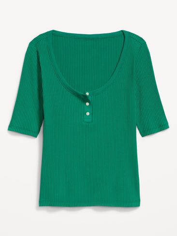 Old Navy Scoop-Neck Fitted Henley Top - Rainforest Jewel in Kuwait