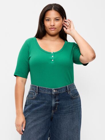 Old Navy Scoop-Neck Fitted Henley Top - Rainforest Jewel in Kuwait