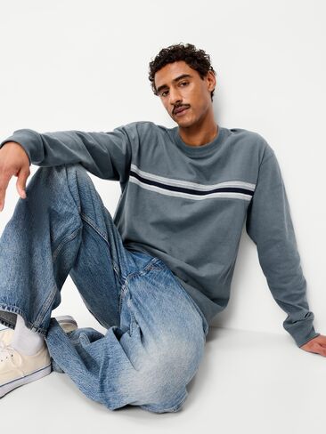 تي شيرت Old Navy بأكمام طويلة ووزن ثقيل - أزرق فاتح in Kuwait