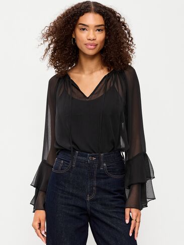 Old Navy Sheer Chiffon Bell-Sleeve Top - Black Jack in Kuwait