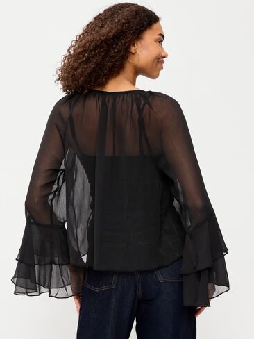 Old Navy Sheer Chiffon Bell-Sleeve Top - Black Jack in Kuwait