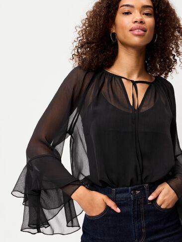 Old Navy Sheer Chiffon Bell-Sleeve Top - Black Jack in Kuwait