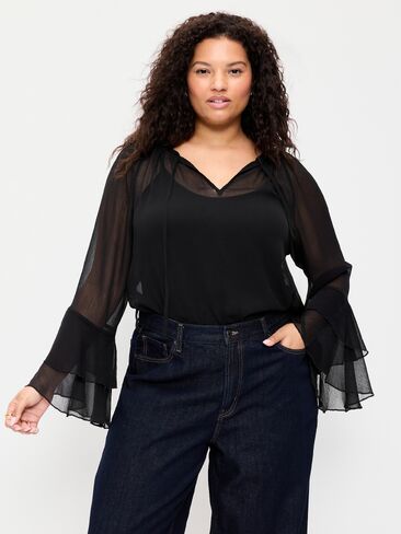 Old Navy Sheer Chiffon Bell-Sleeve Top - Black Jack in Kuwait