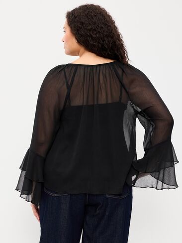Old Navy Sheer Chiffon Bell-Sleeve Top - Black Jack in Kuwait