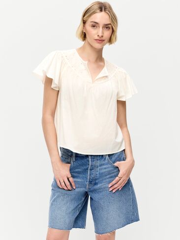 Old Navy Short-Sleeve Embroidered Trousseau Top - Sea Salt in Kuwait