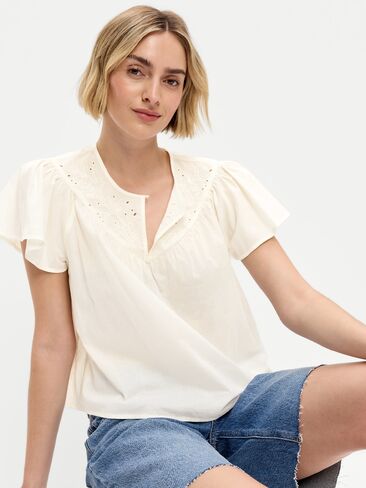 Old Navy Short-Sleeve Embroidered Trousseau Top - Sea Salt in Kuwait