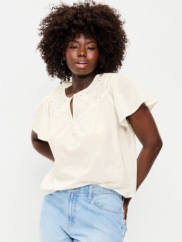 Old Navy Short-Sleeve Embroidered Trousseau Top - Sea Salt in Kuwait