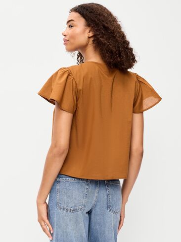بلوزة Trosseau مطرزة بأكمام قصيرة من Old Navy - Redwood Burl in Kuwait