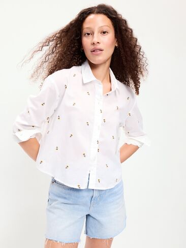 Old Navy Cropped Button-Down Shirt - Yellow Flower in Kuwait