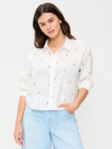 Old Navy Cropped Button-Down Shirt - Yellow Flower in Kuwait