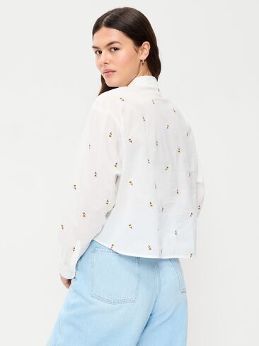 Old Navy Cropped Button-Down Shirt - Yellow Flower in Kuwait