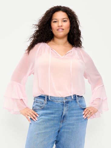 بلوزة مكشكشة بأكمام جرس من Old Navy - أحمر الخدود عليك in Kuwait
