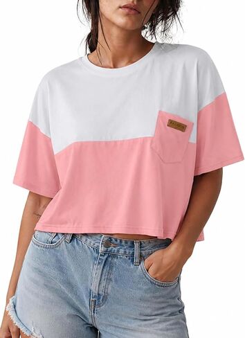 Remidoo Womens Casual Crew Neck Oversized T Shirt Short Sleeve Loose Vintage Washed Tops in Kuwait