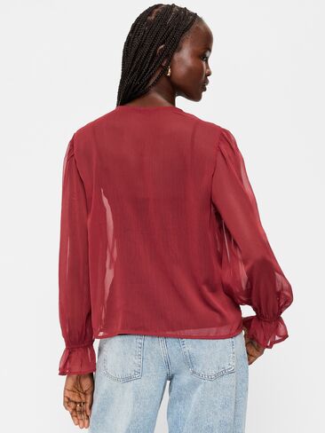 Old Navy بلوزة شيفون بأكمام طويلة وربطة أمامية - Emberglow in Kuwait