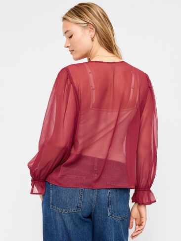 Old Navy بلوزة شيفون بأكمام طويلة وربطة أمامية - Emberglow in Kuwait