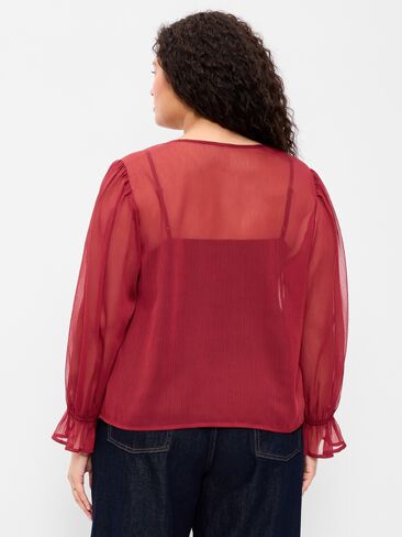 Old Navy بلوزة شيفون بأكمام طويلة وربطة أمامية - Emberglow in Kuwait