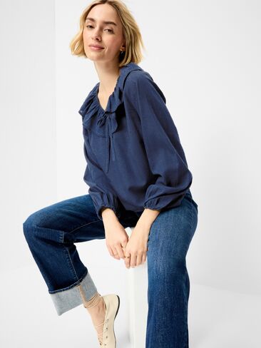 Old Navy Long-Sleeve Ruffle Tie-Neck Top - Medium Wash in Kuwait
