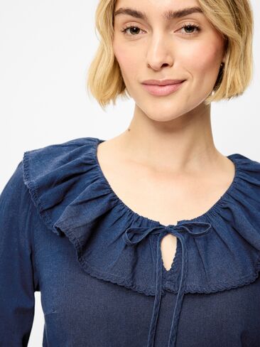 Old Navy Long-Sleeve Ruffle Tie-Neck Top - Medium Wash in Kuwait