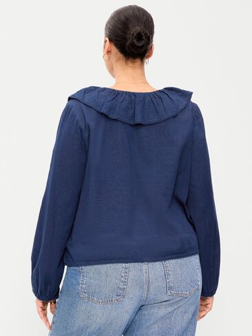 Old Navy Long-Sleeve Ruffle Tie-Neck Top - Medium Wash in Kuwait