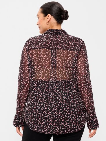 بلوزة Old Navy Airy بأكمام طويلة وأزرار سفلية - زهور وردية in Kuwait