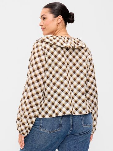 Old Navy Long-Sleeve Ruffle Tie-Neck Top - Brown Plaid in Kuwait