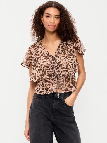 Old Navy Tiered Ruffle Tie-Front Top - Animal Print in Kuwait
