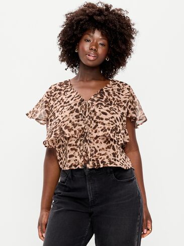 Old Navy Tiered Ruffle Tie-Front Top - Animal Print in Kuwait