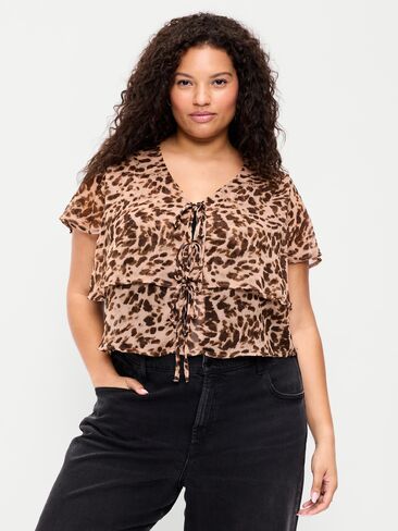 Old Navy Tiered Ruffle Tie-Front Top - Animal Print in Kuwait
