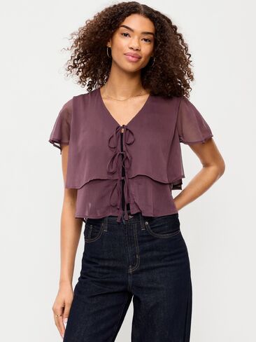 بلوزة من الشيفون بأكمام مرفرفة وربطة أمامية من Old Navy - Veil my Night in Kuwait