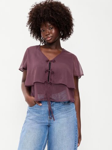 بلوزة من الشيفون بأكمام مرفرفة وربطة أمامية من Old Navy - Veil my Night in Kuwait