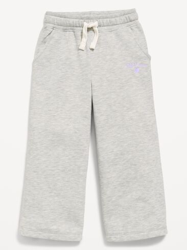 Old Navy Logo Graphic Wide-Leg Sweatpants for Toddler Girls - Gray Heather Medium in Kuwait