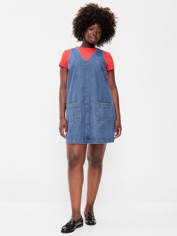 فستان قصير من الدنيم بجيب رقعة من Old Navy - غسيل متوسط in Kuwait